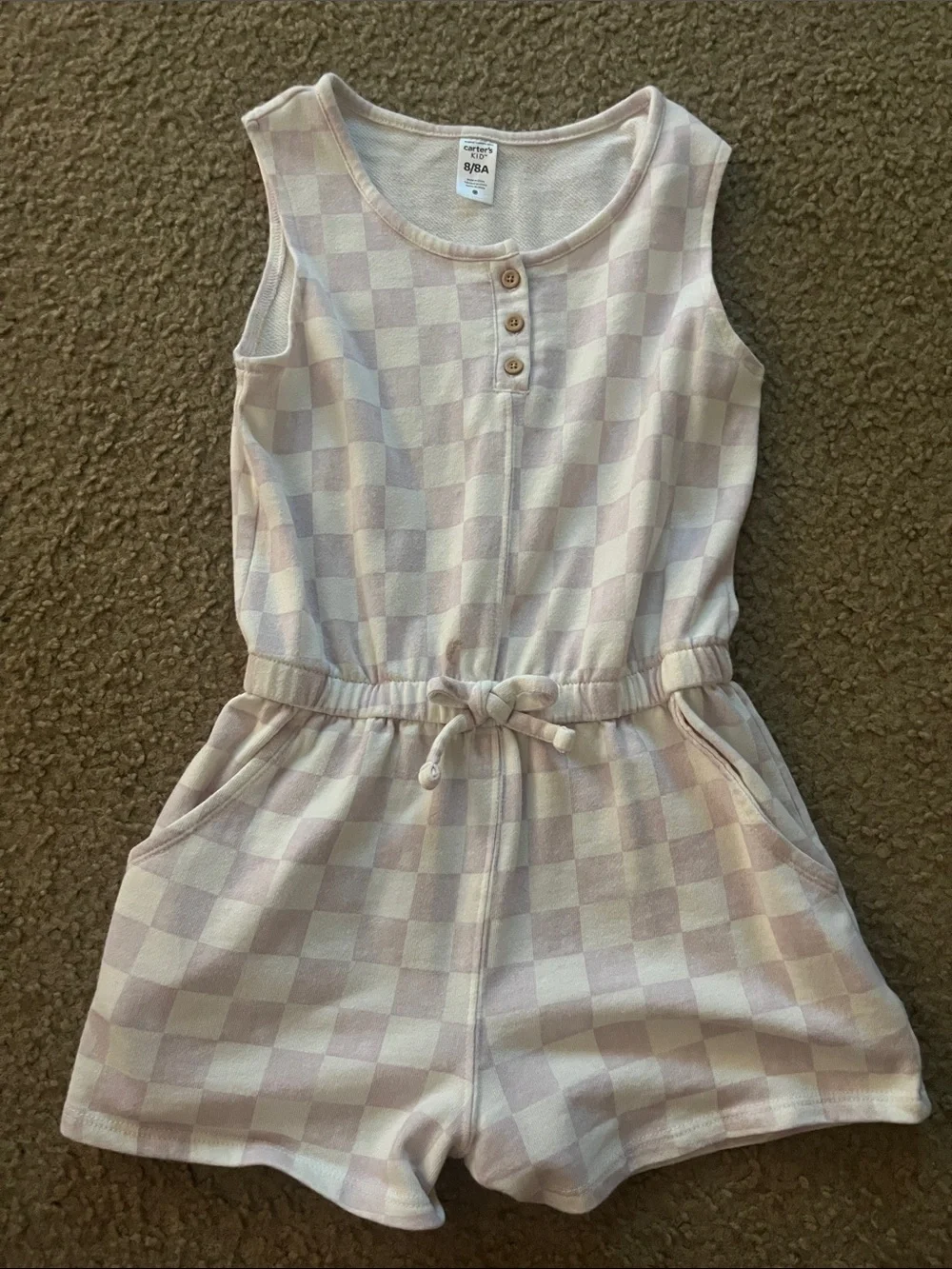 Carter's Pink and Cream Check Sleeveless Romper